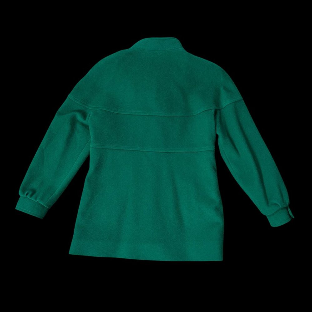 Vintage Womens Green Wool Coat Size 8 1980s Leather Accents Winter Zip Buttons - Picture 3 of 9